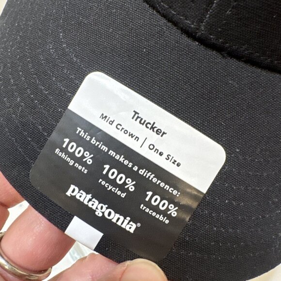 Patagonia Trucker Hat One Size Strap,back Black Mesh Black With Patch NEW - Picture 5 of 9
